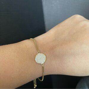 Sterling Silver Gold Tone Cz Cluster Adjustable Bracelet